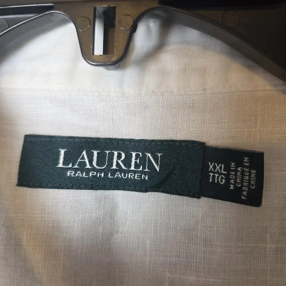 Lauren Ralph Lauren Shirt Womens XXL White Linen Button Up Roll Tab Long Sleeve - Picture 3 of 9